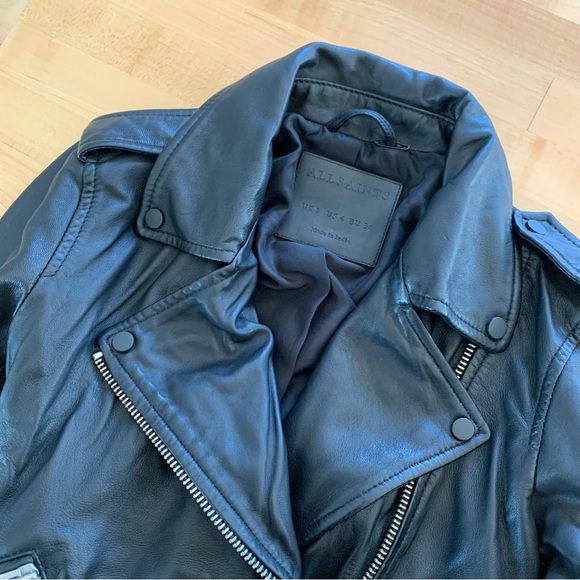 All Saints Balfern Leather Jacket Black Moto Biker Asymmetric Zip NEW Size 4 - Picture 5 of 8